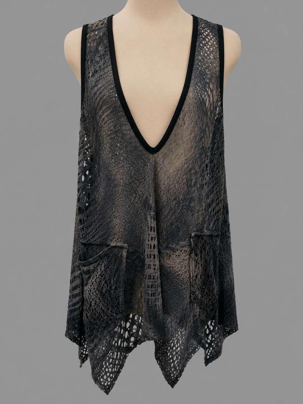 Netted Tie Dye Shark Bite Layering Cover Shirt Top